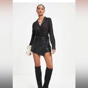 EVANGELINA DRAPE SATIN TRIM CHIFFON BUTTON DOWN BLOUSE